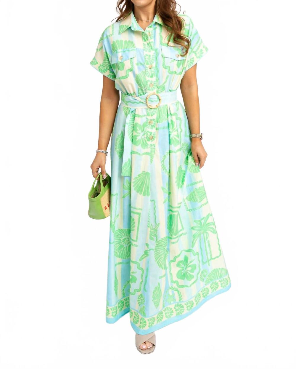 NEW KARLIE sea shell maxi dress in green